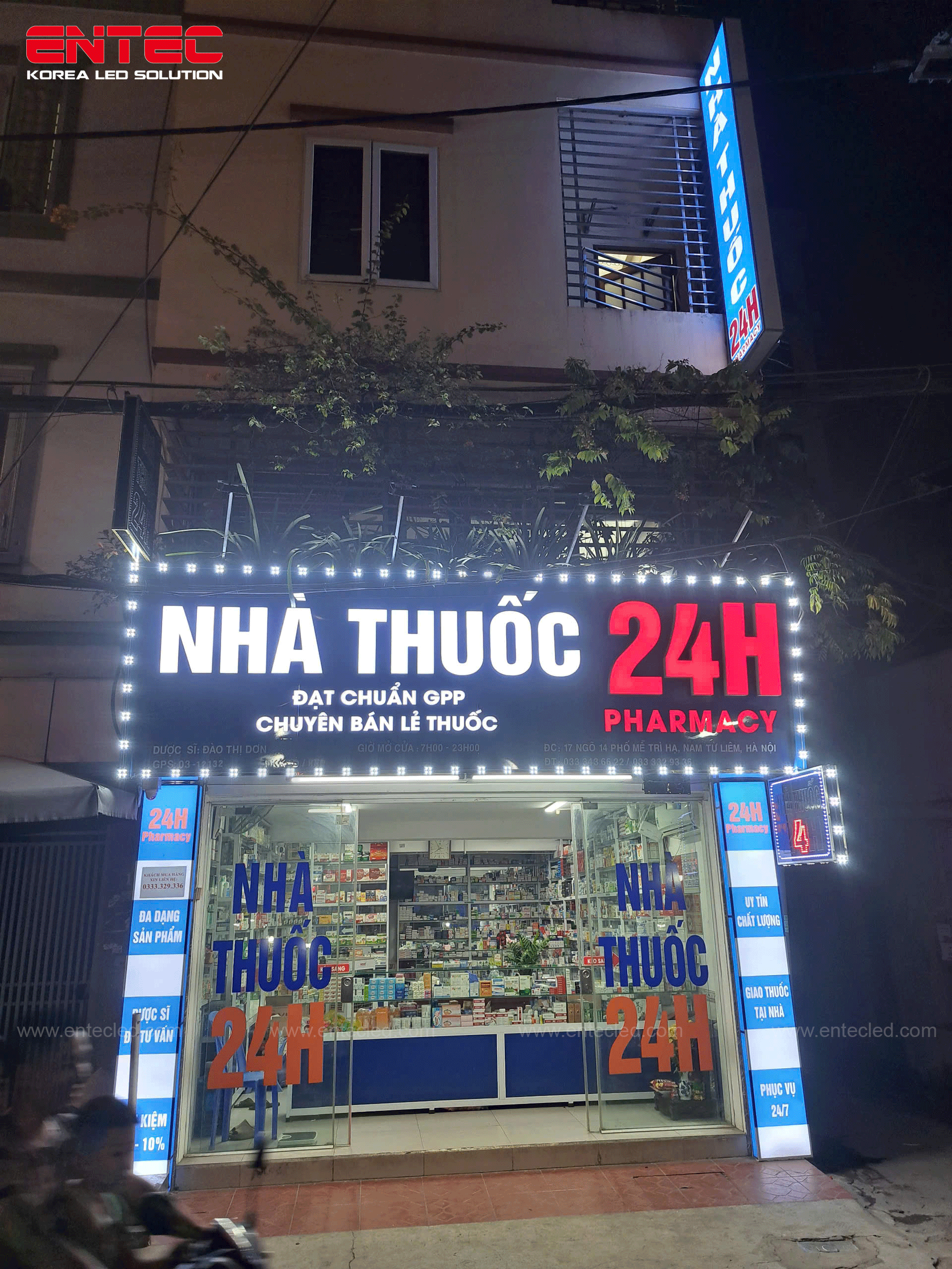 Chiếu sáng biển hiệu nhà thuốc 24h với đèn Led Hàn Quốc 3 bóng cung cấp ...